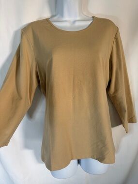 Denim&Co Light Camel Long-Sleeve Crewneck Top